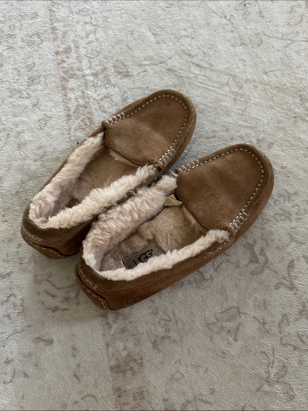 UGG Kids Chestnut Brown Suede Shearling Moccasin Slippers